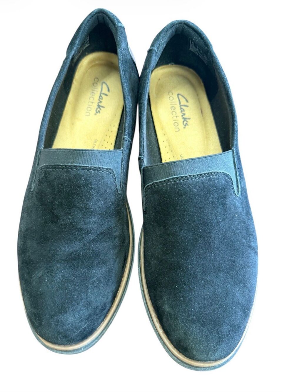 Clarks Women's Sharon Dolly Platform Loafer Black Suede Size 7 Comfort Slip-On